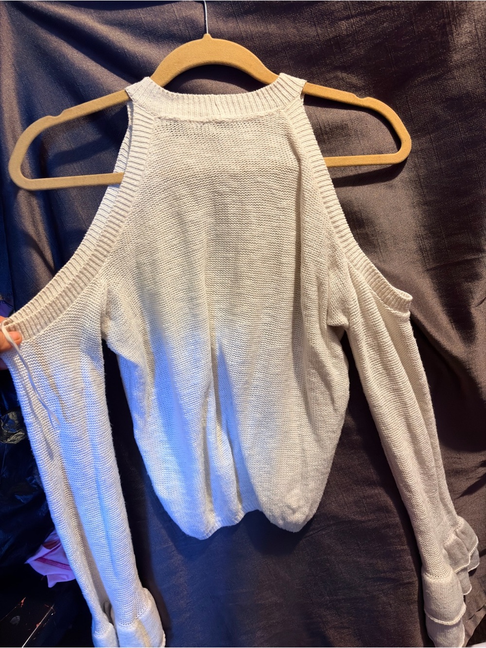 Express Cream Cold-Shoulder Ribbed Knit Top - Picture 9 of 9